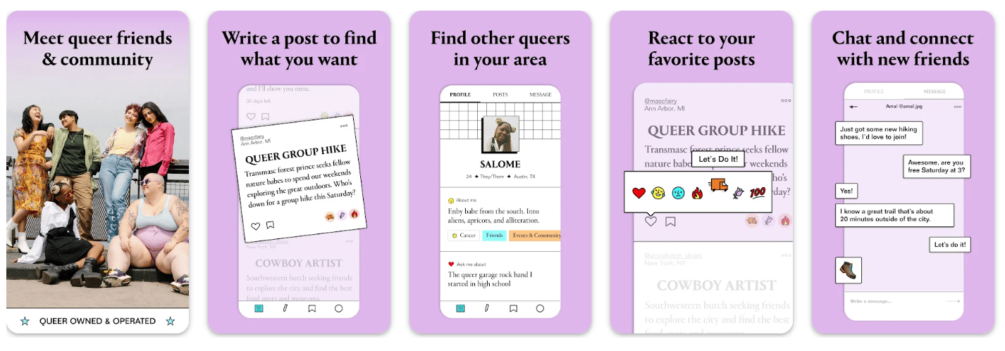 Queer an der Uni: Screenshots der queeren Dating-App LEX